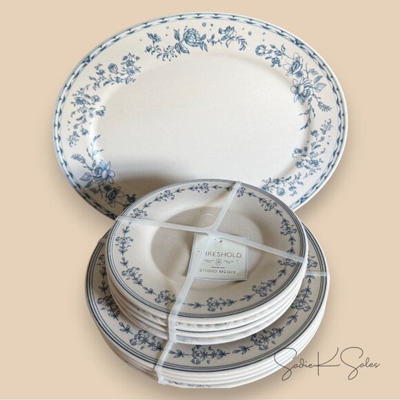 16.88" Blue Floral Melamine Serving Platter – Threshold Studio McGee Blue Target - Picture 5 of 5